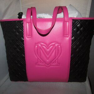 Love Moschino Pink & Black Quilted Medium Tote Shoulder Bag with Dust Bag NWT